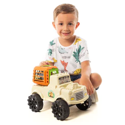 Caminhão Brinquedo Dino Park Grande 32cm - Carrinho Jurassic Park c/ Jaula e Dinossauro Certificado Inmetro | QUEEN SHOP