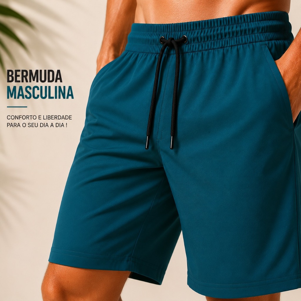 KIT 4 Bermuda Masculina com Elastano Cós Elástico Cordão Bolsos Confortável Casual Leve