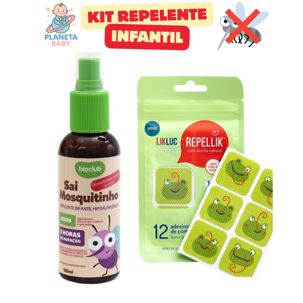 Kit Repelente Infantil Bebe - Spray + Adesivo - Bioclub e Likluc - Xo mosquito
