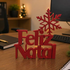 Letreiro Feliz Natal Decorativo com Floco de Neve Enfeite Natalino para Mesa e Estante
