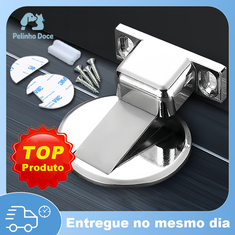 Kit 1/2/3 Trava Prendedor Batetor Fixador de Porta Magnético Adesivo Amortece Impacto Inox Cromado