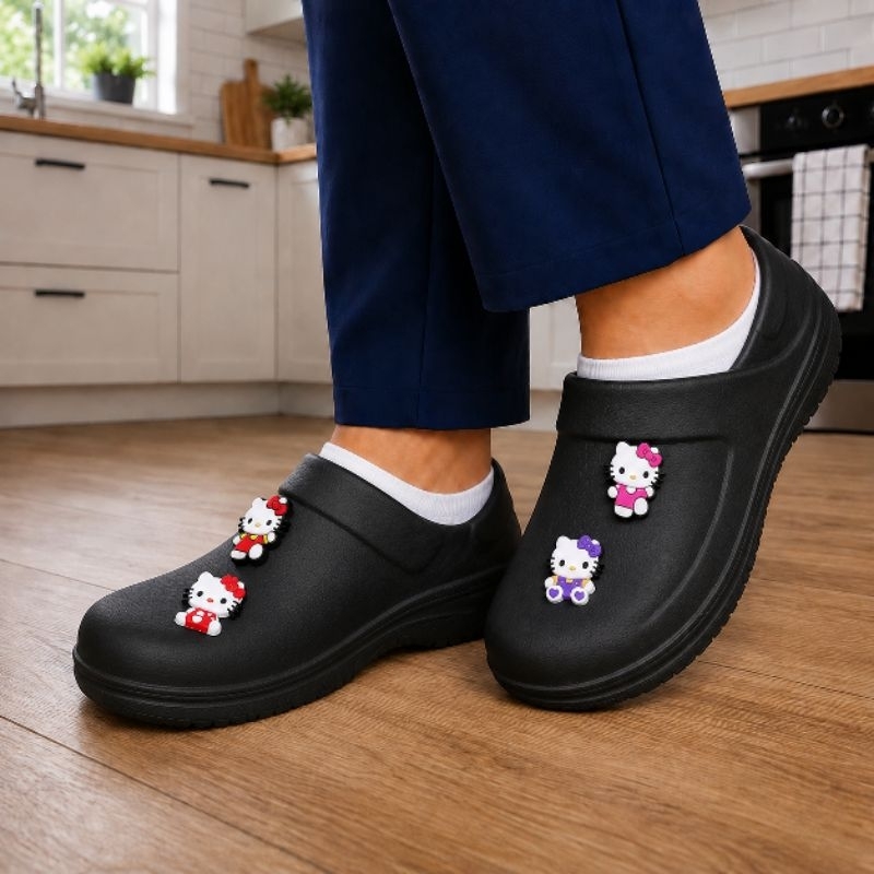 Sapato Fechado Eva Yvate Serviço Geral Hello kitty Profissional Antiderrapante Confortável 4 Pins (NR-32 Hello kitty)