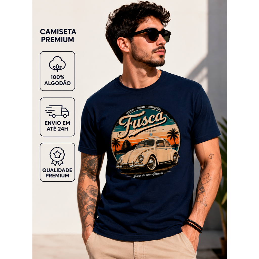 Camiseta Masculina Carro Clássico Retrô 100% Algodão Estampa Premium Vintage