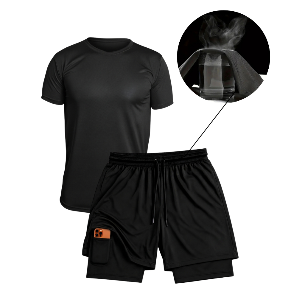 Conjunto Camiseta Dry Fit e Bermuda - Kit 2 Peças - 1 Camisa Dry fit + 1 Short 2 em 1 Mauricinho Esportivo Academia Slim
