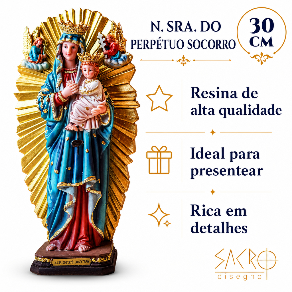 Imagem Nossa Senhora Do Perpétuo Socorro 30cm Resina Importada