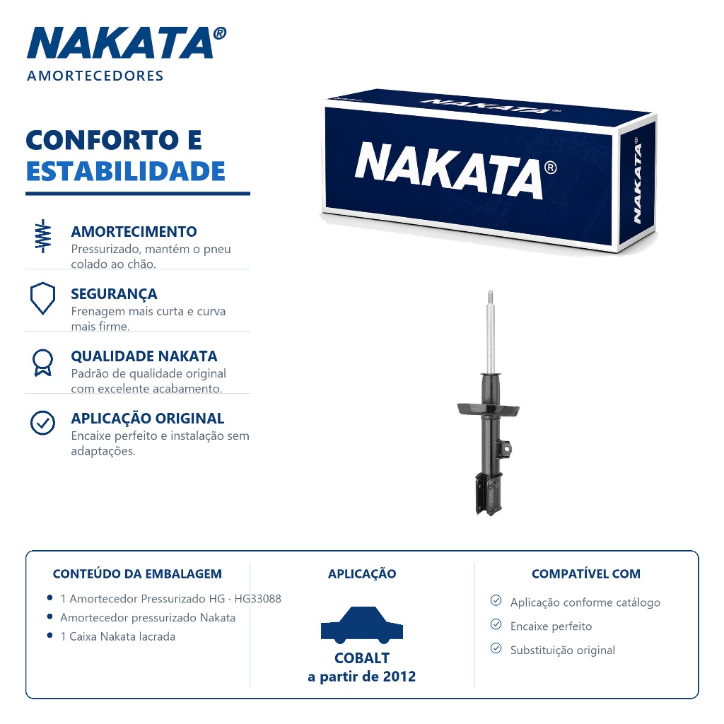 Amortecedor Dianteiro Esquerdo Cobalt 2012 2013 2014 2015 2016 2017 Nakata HG33088