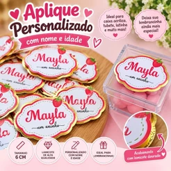 Aplique Moranguinho Personalizado | Relevo 3D com Acabamento em Lamicote Dourado | Todos os Temas