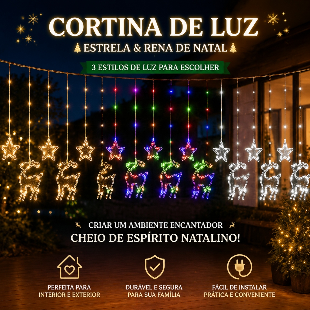 3M Bivolt 110V–220V Cortina de Luz Natal Estrela 5 Pontas, Pisca-pisca LED, Quintal KL-511