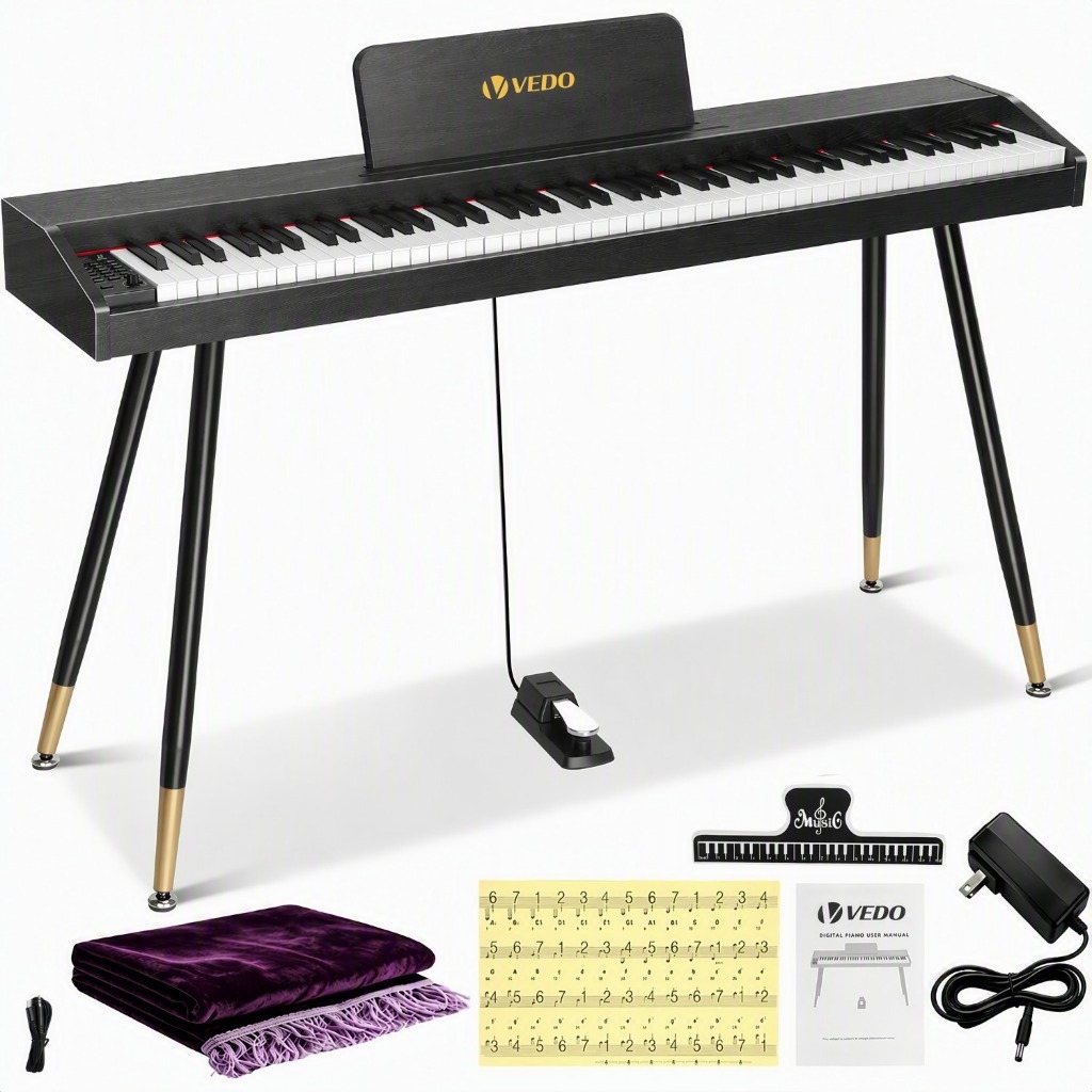 Teclado de piano digital: piano elétrico de tamanho normal com 88 teclas e peso parcial