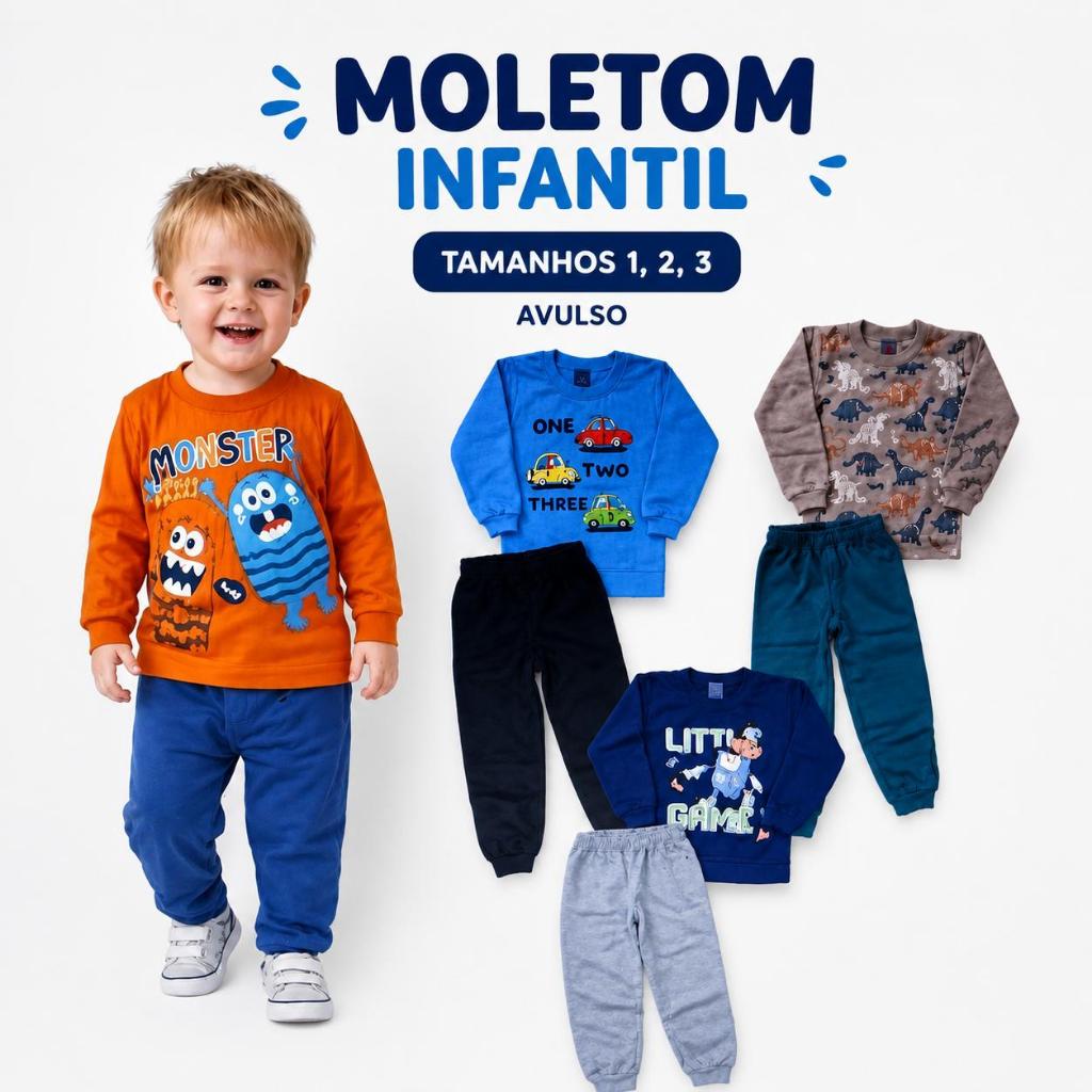 Conjunto Infantil Moletom Menino Meia Estação – Estampas Variadas - Tamanho 1 ao 3 anos