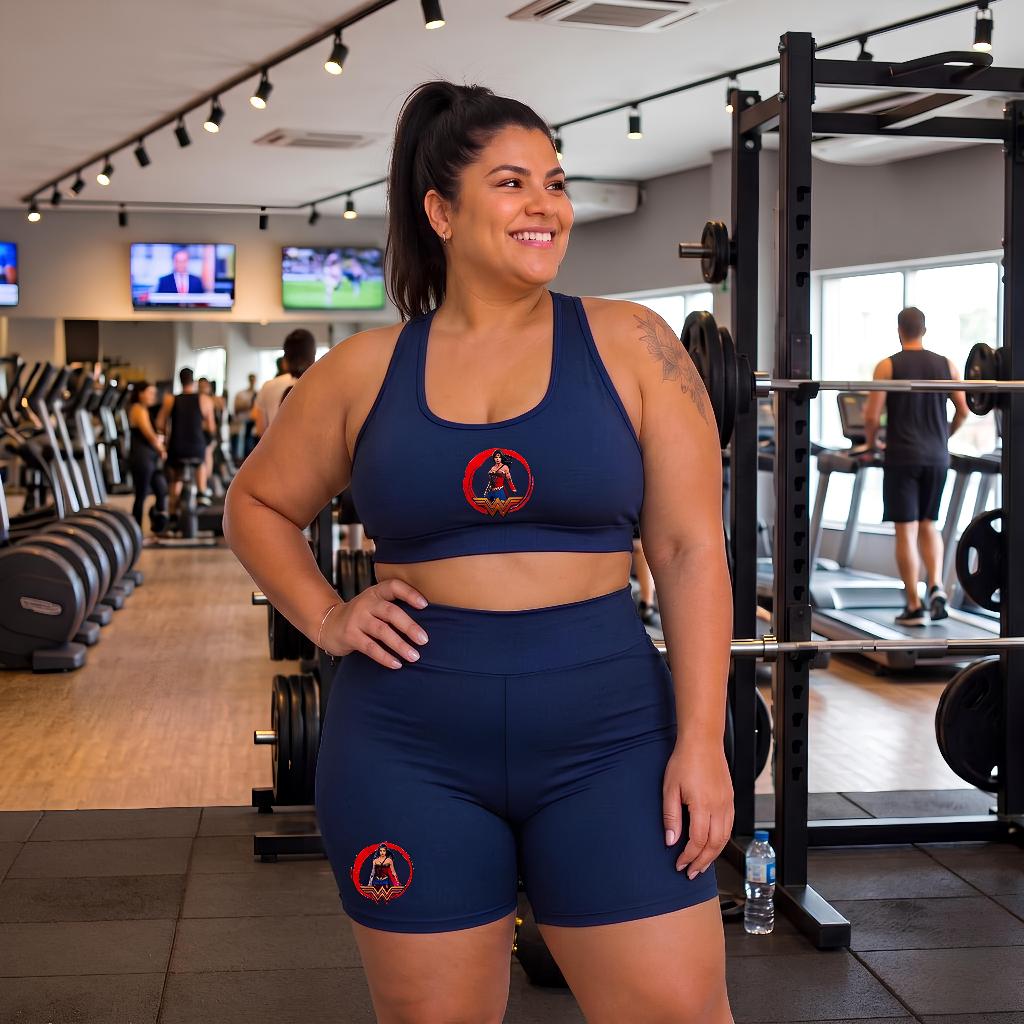 Conjunto Feminino Suplex  Pluz Size Suplex Academia Estampado Maravilha Top+ Short Fitness Treino