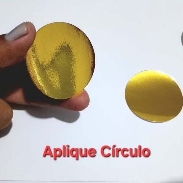 Aplique Círculo ou Escalope espelhado 3/5/8cm Dourado lembrancinha decoração bolinhas de acrilico caixinha cofrinho