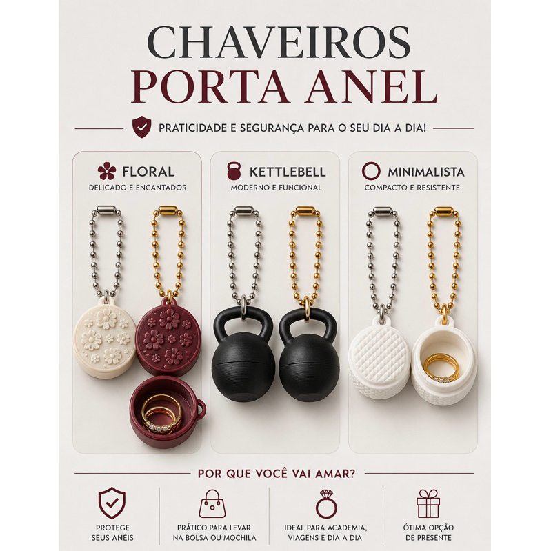 Chaveiro Porta Anel 3D | Porta Aliança e Anéis | Organizador de Anel | Porta Anel Personalizado