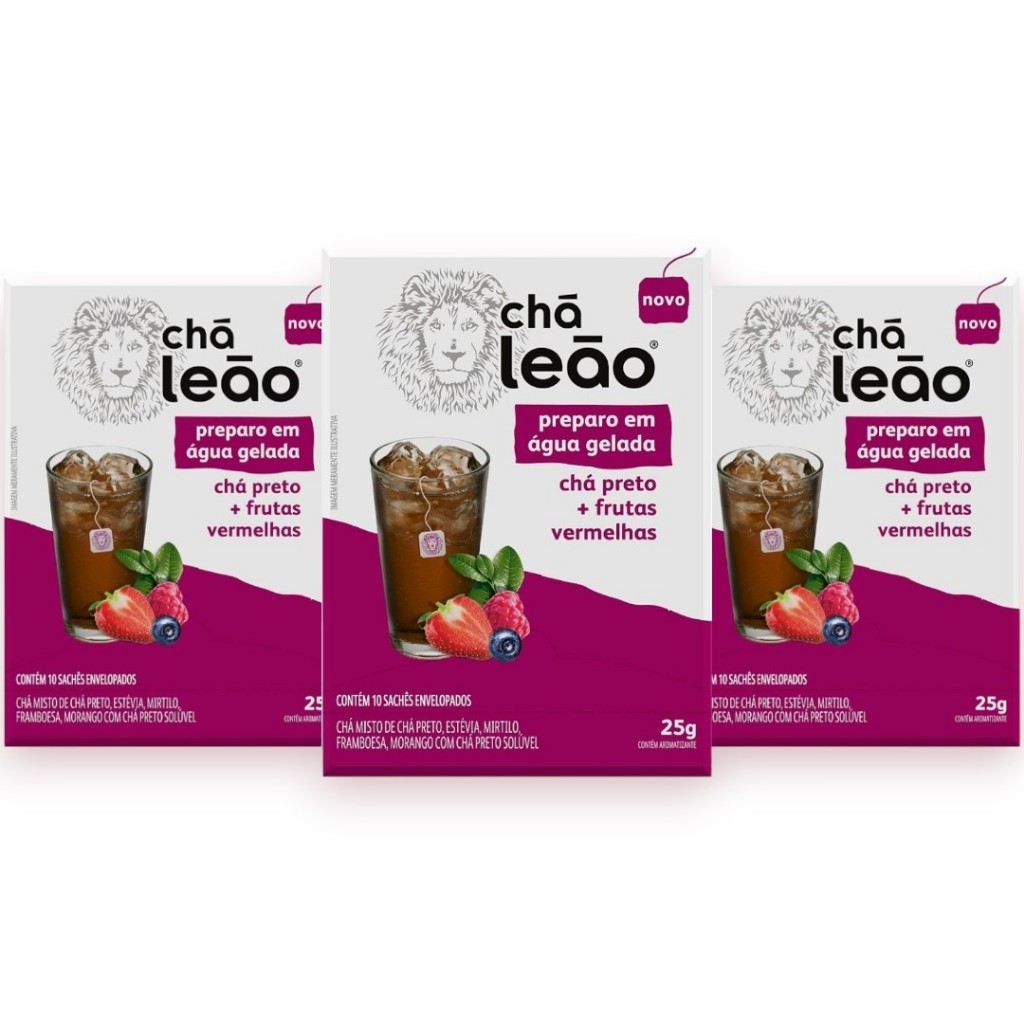 Kit Chá Leão Água Gelada - Chá Preto E Frutas Vermelhas 3 Caixas com 10 Sachês