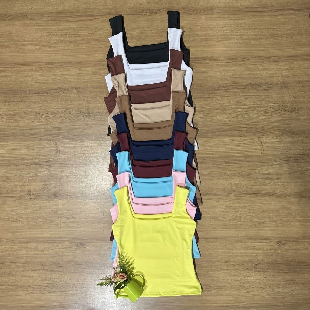 Blusas Feminina Regata Decote Quadrado Reto Suplex Premium duplo - Lisa Básica  Tendência Blogueira - ENVIO IMEDIATO