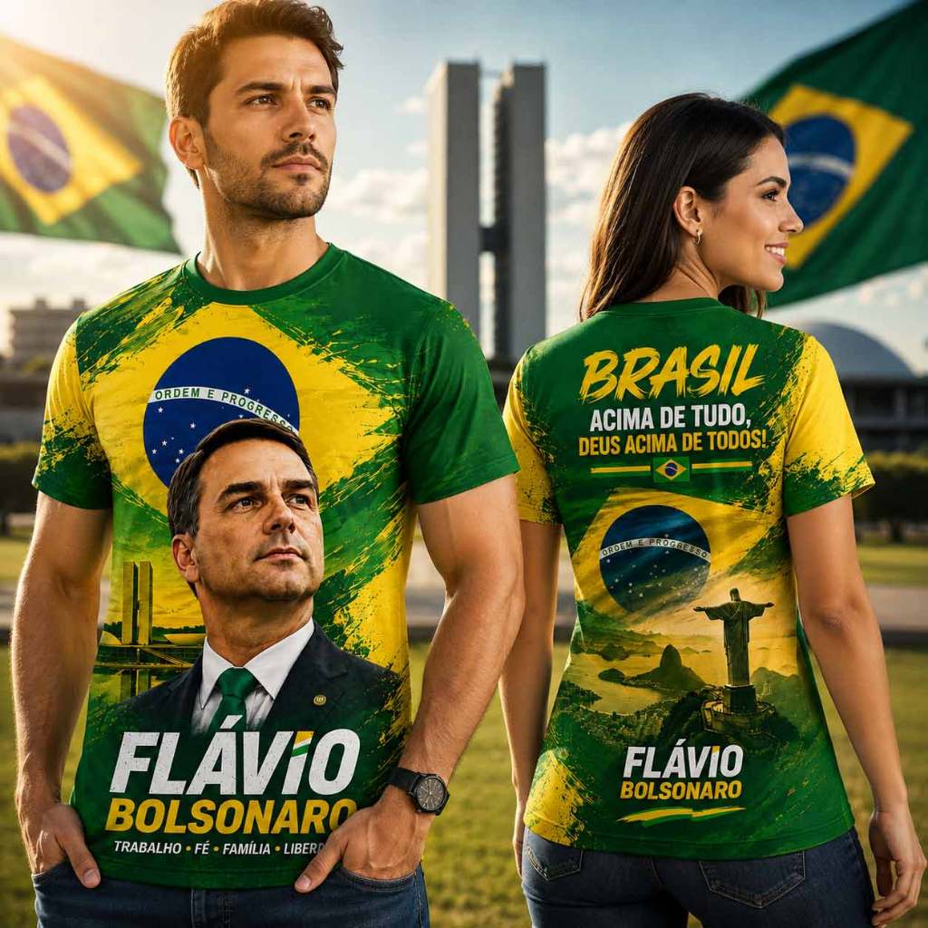Camisa Flávio Bolsonaro Brasil Acima de Tudo Dry Fit Proteção UV Secagem Rápida Estampa Premium