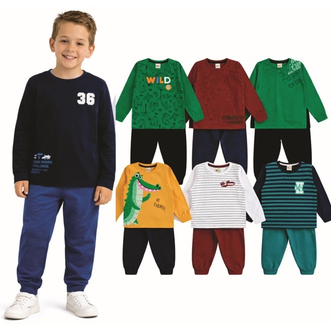 Kit 4 Conjuntos Masculino Infantil  de Meia Estação Quentinho e Confortável  Sortidos de Inverno  1 ao 10 anos