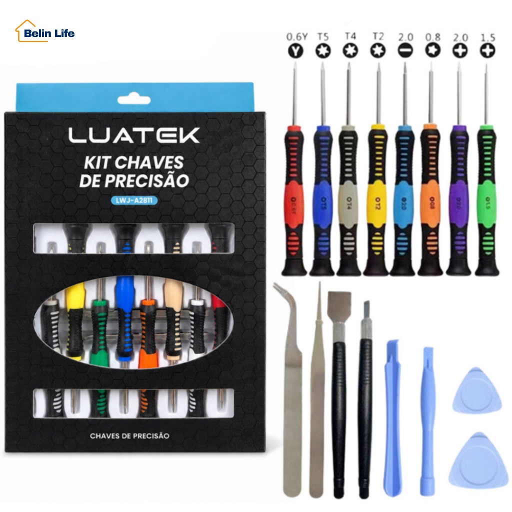 Kit Desmontagem para Celular 16 Peças com Chaves Espátulas e Palhetas LUATEK LWJ-A2811