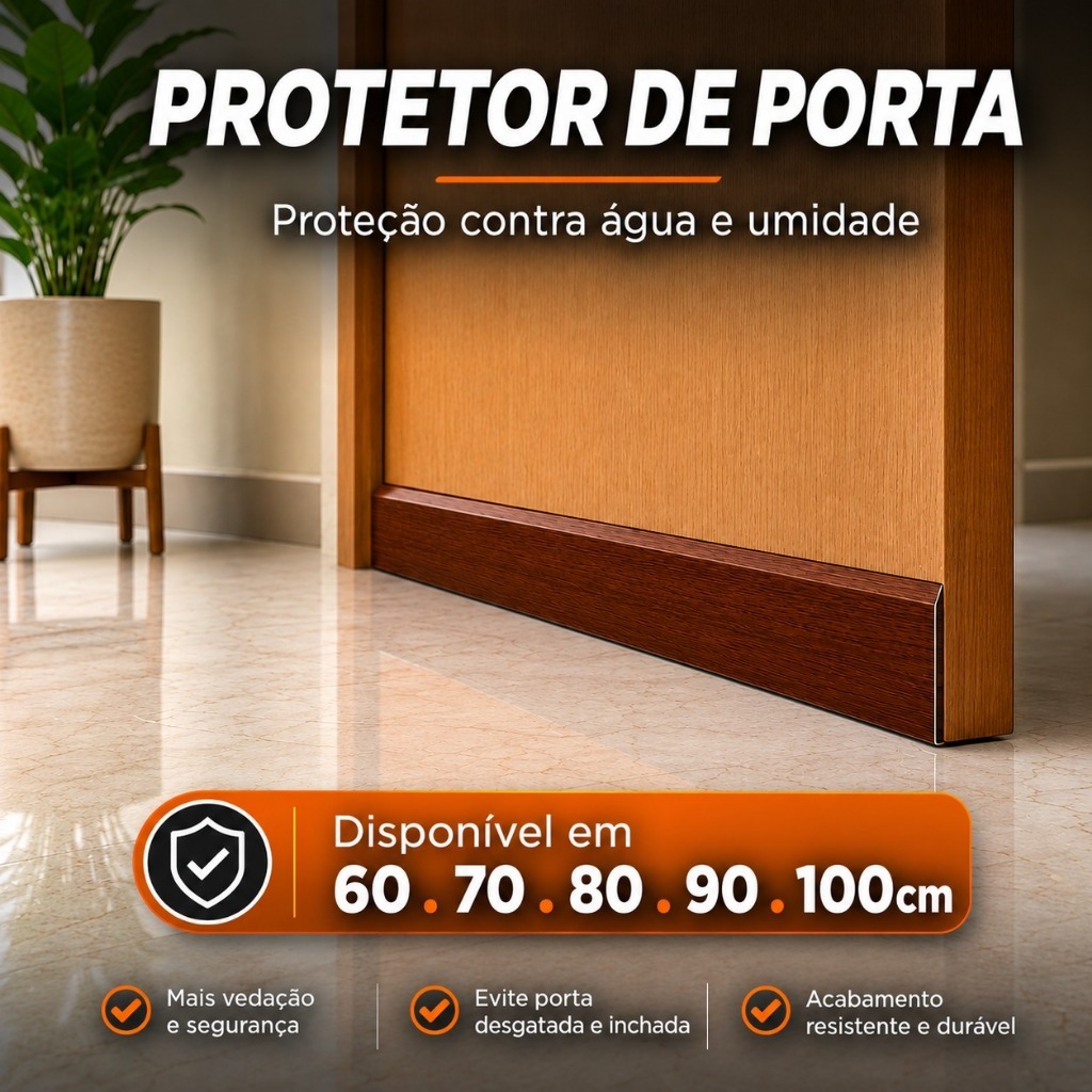 Protetor de Porta Salva Porta - 3,5 x 8 cm Marrom Madeira  - Encaixe sem furo