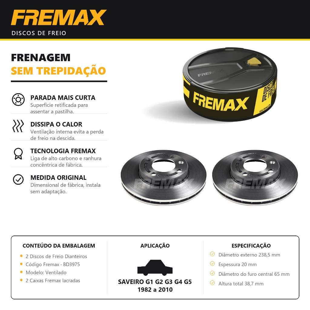 Par Disco De Freio Ventilado Saveiro G1 G2 G3 G4 G5 1982 Até 2010 Original Fremax