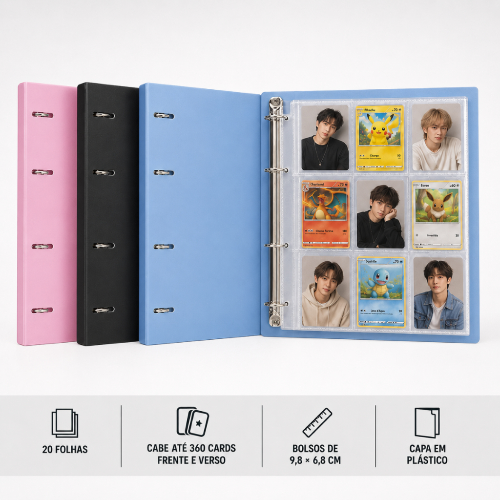 Fichário Album Pasta Pokémon TCG Photocard Magic 360 Cartas Colecionável Presente Dia das Crianças