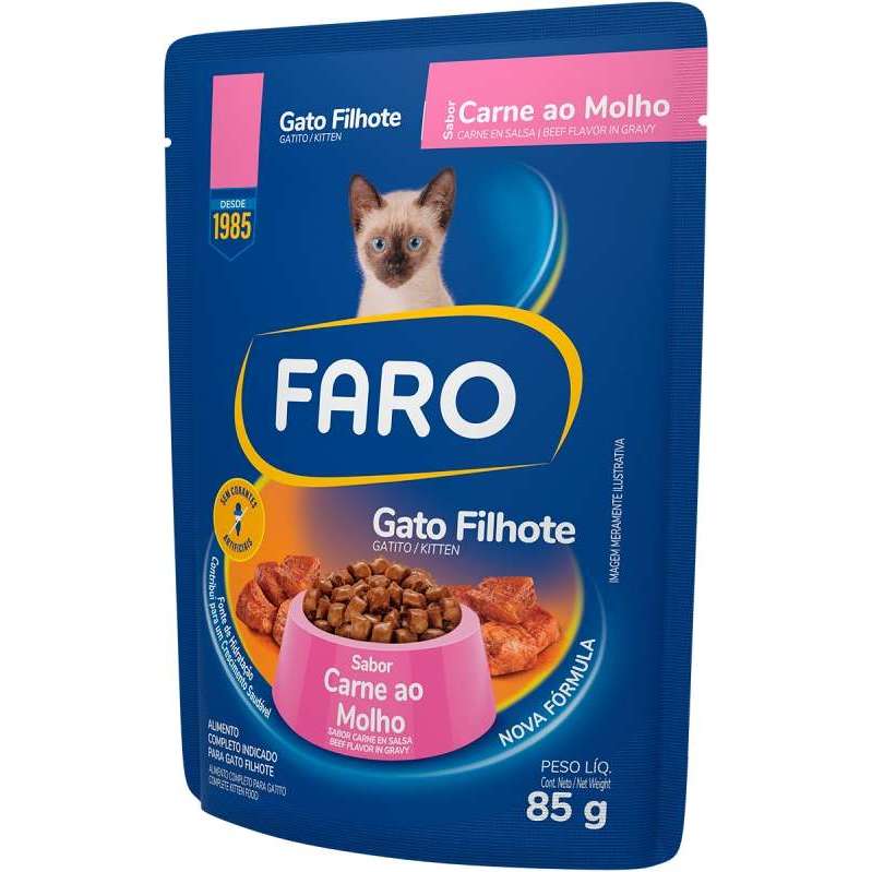 Petisco Sachê Faro Gato Filhote Carne ao Molho - Caixa 18x85gr — imagem 2 de 2