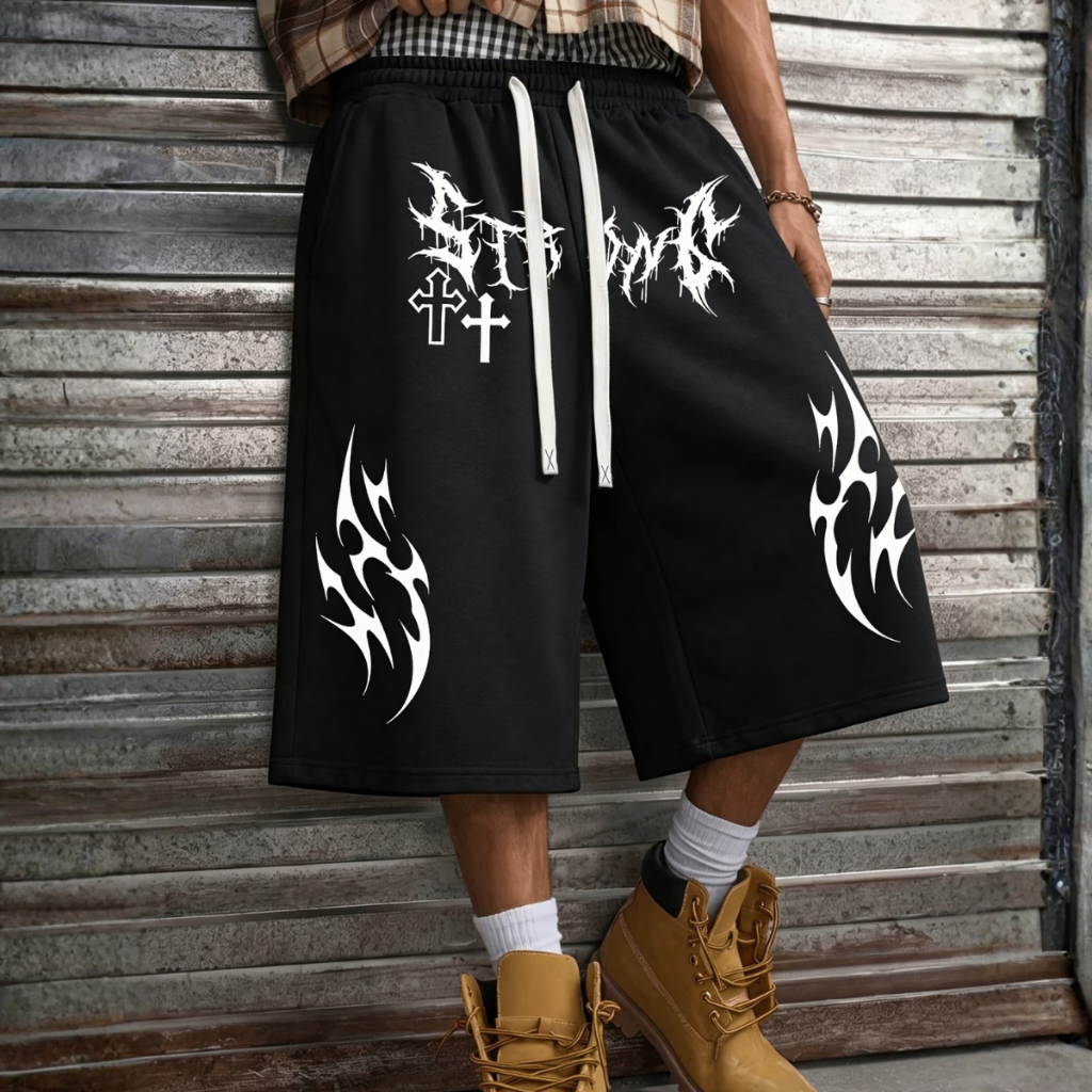 Bermuda Baggy Masculina Oversized Estampada Tribal Streetwear Y2K Bermudão Gothic