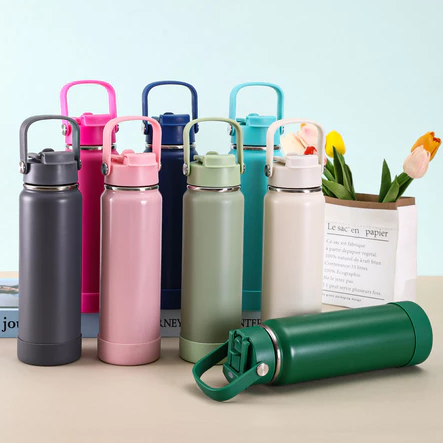 Garrafa térmica inox 350ml/600ml/800ml, bico duplo com capa protetora de silicone
