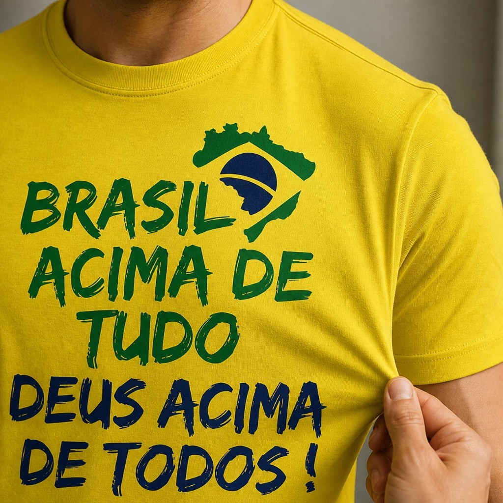 Camiseta Masculina Estampada Brasil Acima Bandeira 100% Algodão Manga Curta Confortável Casual Dia A Dia Tendência 2026