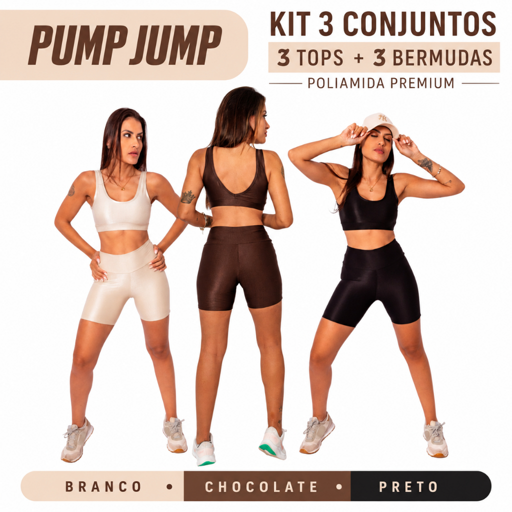 Kit 3 Conjuntos Fitness Feminino Top Regata + Bermuda Alta Compressão Poliamida Zero Transparência
