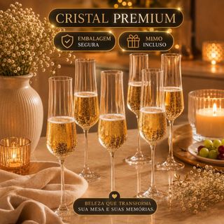 Jogo de Taças Champanhe Espumante Transparente Cristal bohemia Conjunto 2 4 6 Peças Iduna Mesa Posta