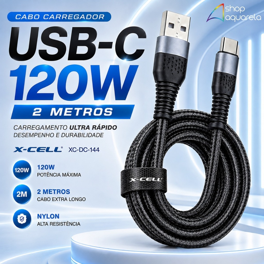 Kit 4 Cabos Carregador Tipo C 6A 120W Turbo 2 Metros Reforçado Premium Original
