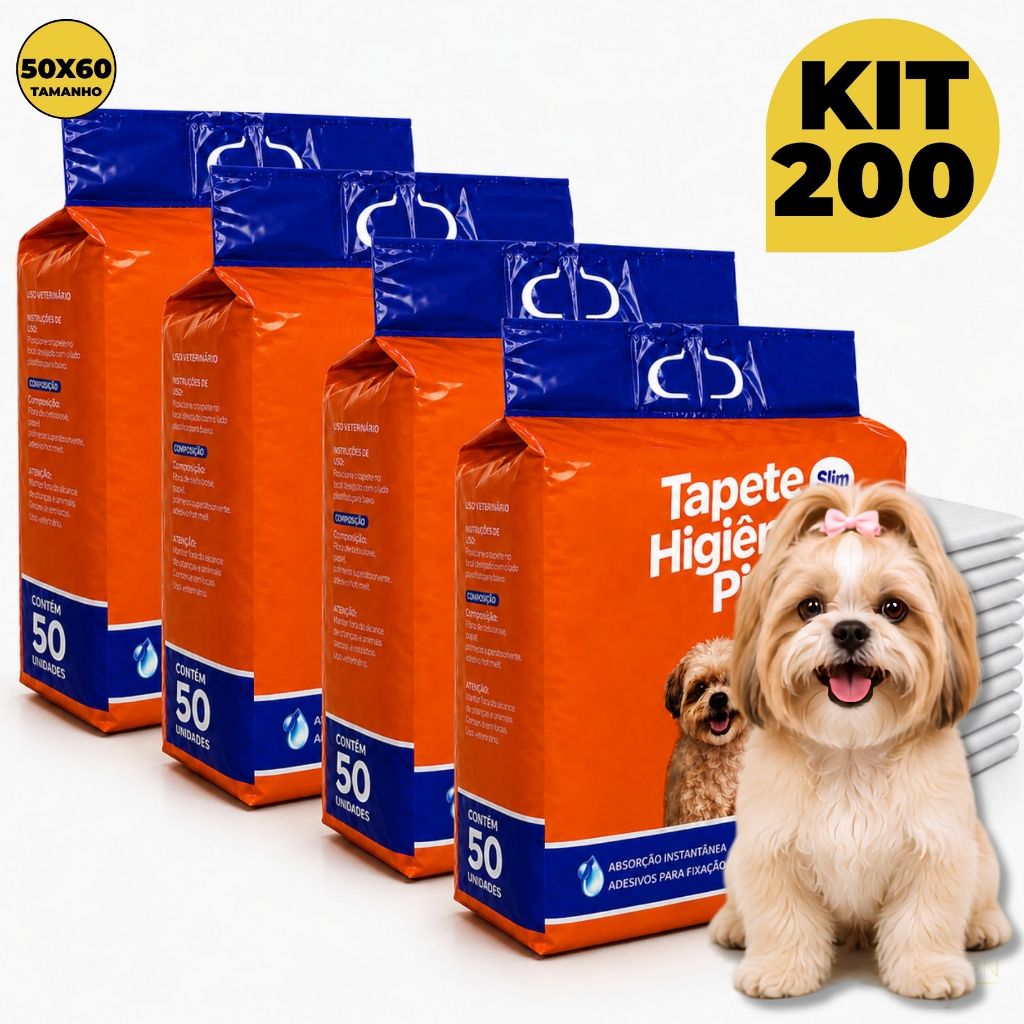 Kit 200 Tapetes Higiênicos Descartáveis Fralda Absorvente para Cachorro Pet Adulto e Filhote – 50x60 cm