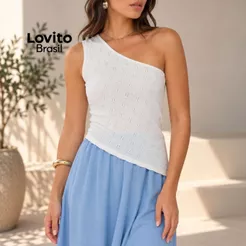 Lovito Regata Feminina Tricot Assimétrica BRKTB806BRL836
