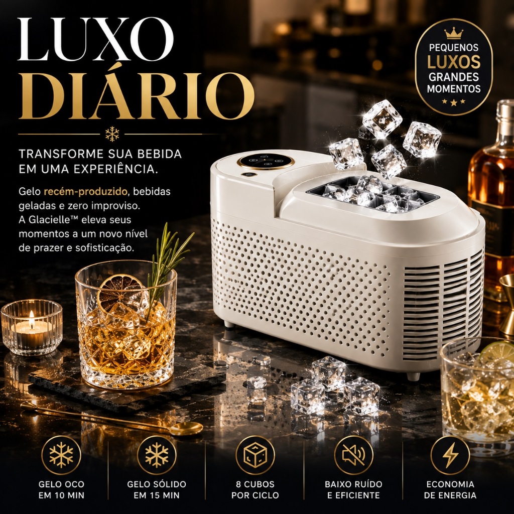 Mini Máquina de Gelo Portátil Automática Doméstica 8 Cubos em Minutos Glacielle™