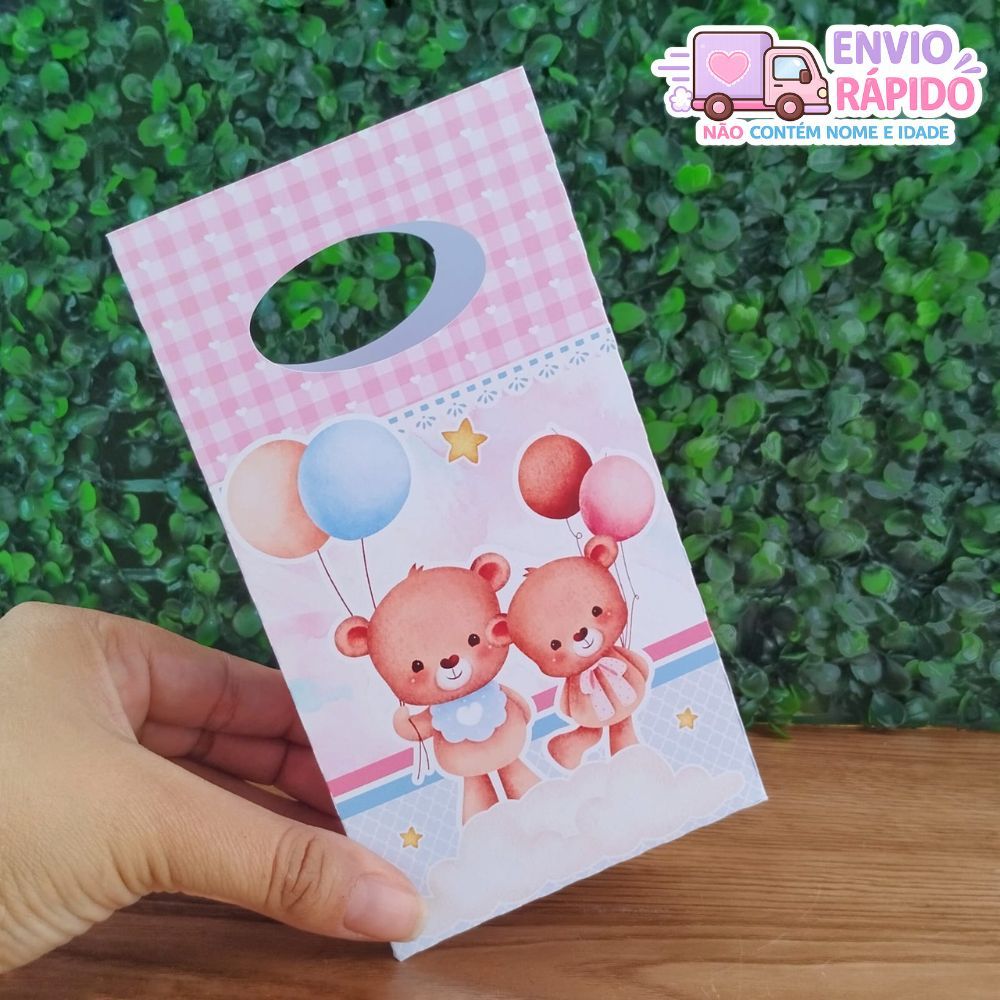 Kit Sacolinhas Chá Revelação Chá de Bebê Ursinho Azul e Rosa Lembrancinha Festa Infantil Sacola Surpresa de Aniversário