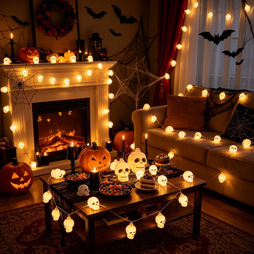 Bivolt 110V–220V Cordão de Luz Caveira Pirata Halloween Decorativo Casa Assombrada Pisca-Pisca KL-205