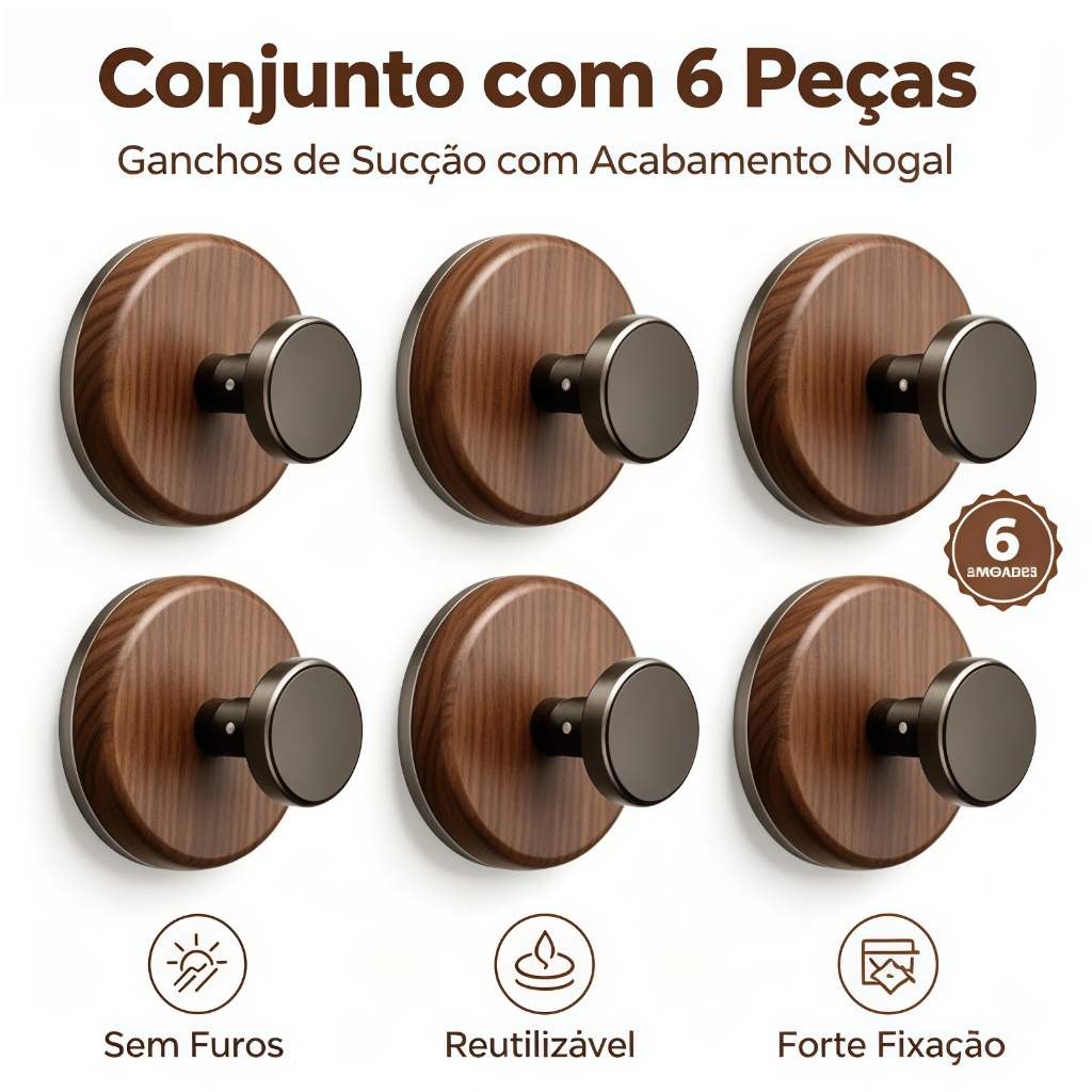 Ganchos de Sucção 6 Peças Duplo Bloqueio Antideslizante Reutilizável Sem Perfuração Decoração Casa
