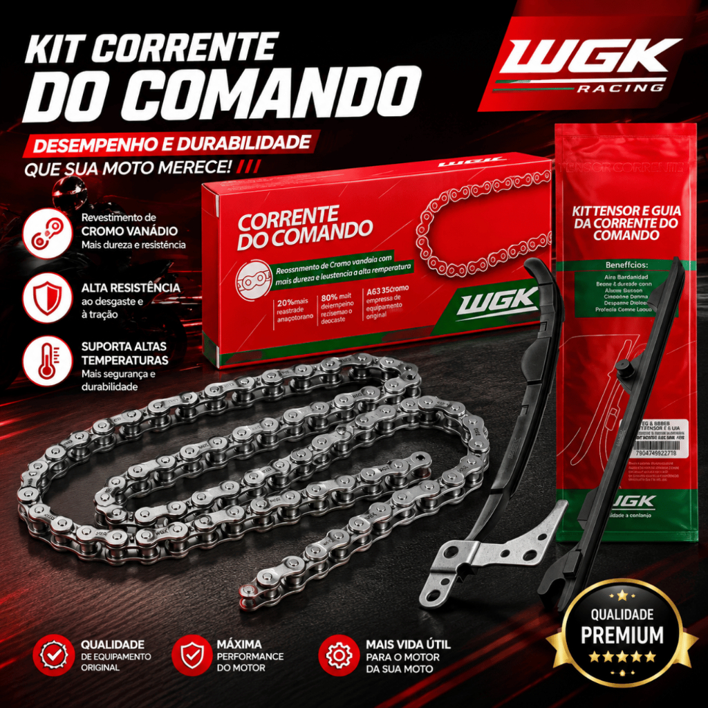 Corrente De Comando + Kit Tensor E Guia Fazer 250 / Tenere 250 / Xtz 250 Lander - WGK