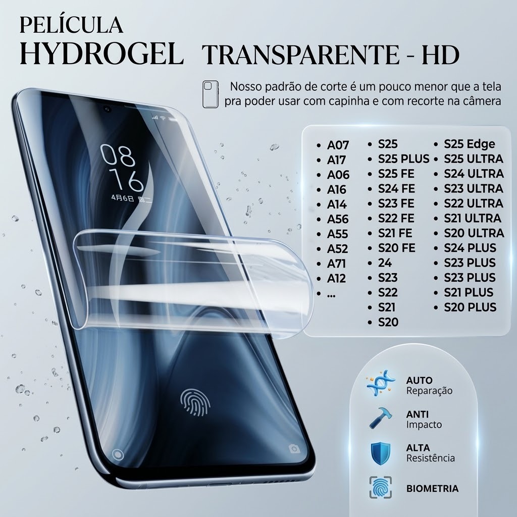 Pelicula Hidrogel PREMIUM HD TRANSPARENTE para S26 S25, S24, S21, S23  S22- TODOS OS MODELOS, PLUS, FE, ZFLIP