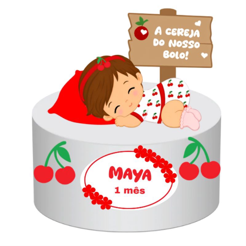 Topo De Bolo Personalizado Cereja Topper Cerejinha Mesversario Aniversário Papel Fotográfico Pronta Entrega