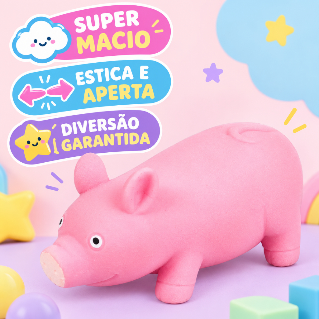 Brinquedo Squishy Toy Porquinho De Apertar Porco Rosa Elástico Amassar Fidget Esticar Jogar Infantil
