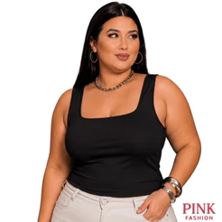 Regata Feminina Gola quadrada Alça Fina Plus Size Suplex Premium Estilo Blogueirinha