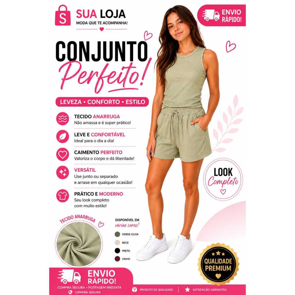 Conjunto Regata e Short Feminina Infantil juvenil em Tecido Anarruga Moderninho Verão Casual