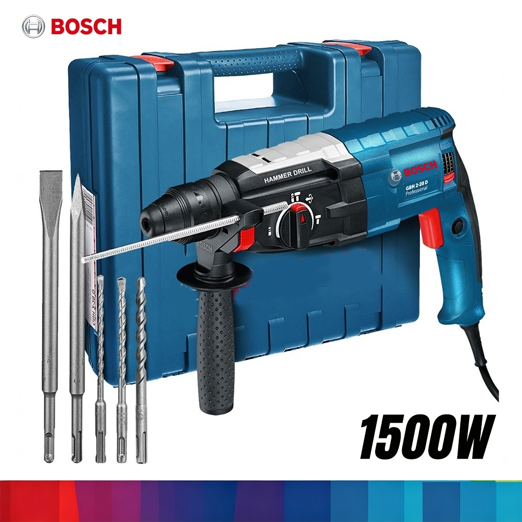 Martelete Rompedor Profissional Bosch GBH 2-28D 1500W SDS Plus 10mm 3 em 1 Com Maleta e Brocas Profissional