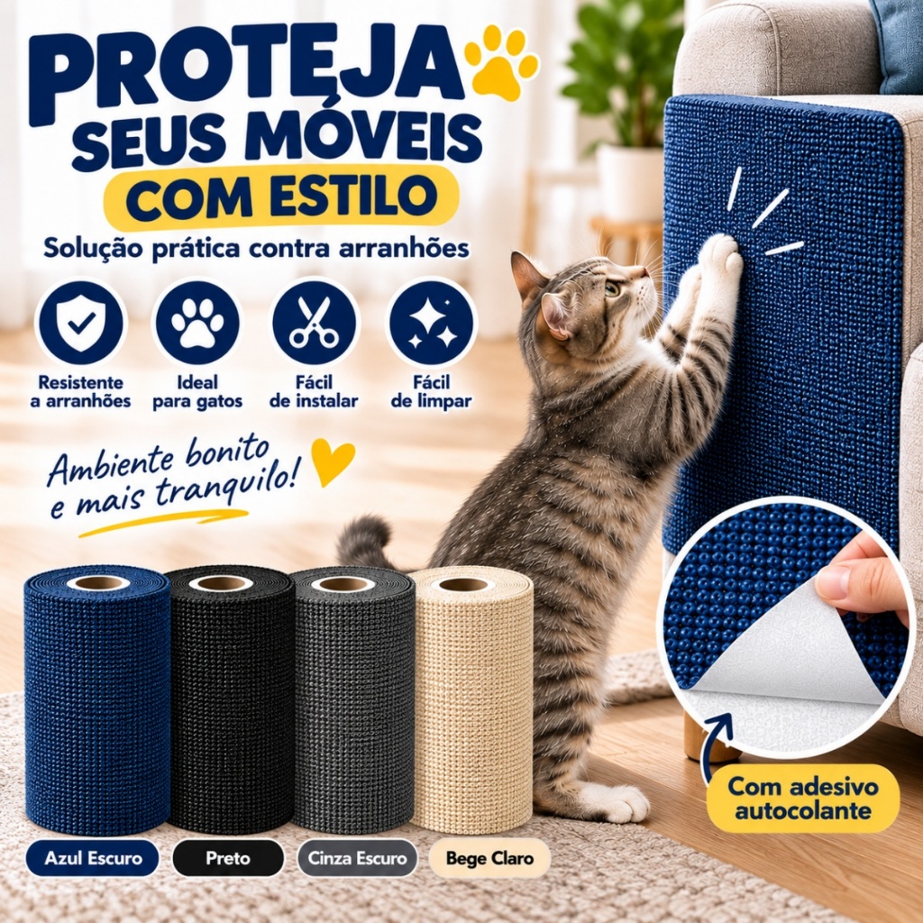 Arranhador Adesivo para Gatos 40*100/40x200cm Carpete Resistente Protetor para Sofá Parede e Móveis