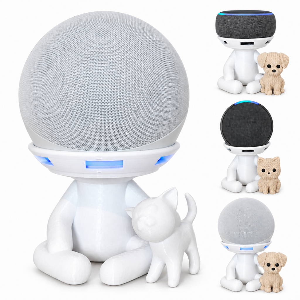 Suporte Alexa Echo Dot 3, 4 e 5, Pop e Echo Max. Coleção Robert PETS Multiuso Presente Decoração