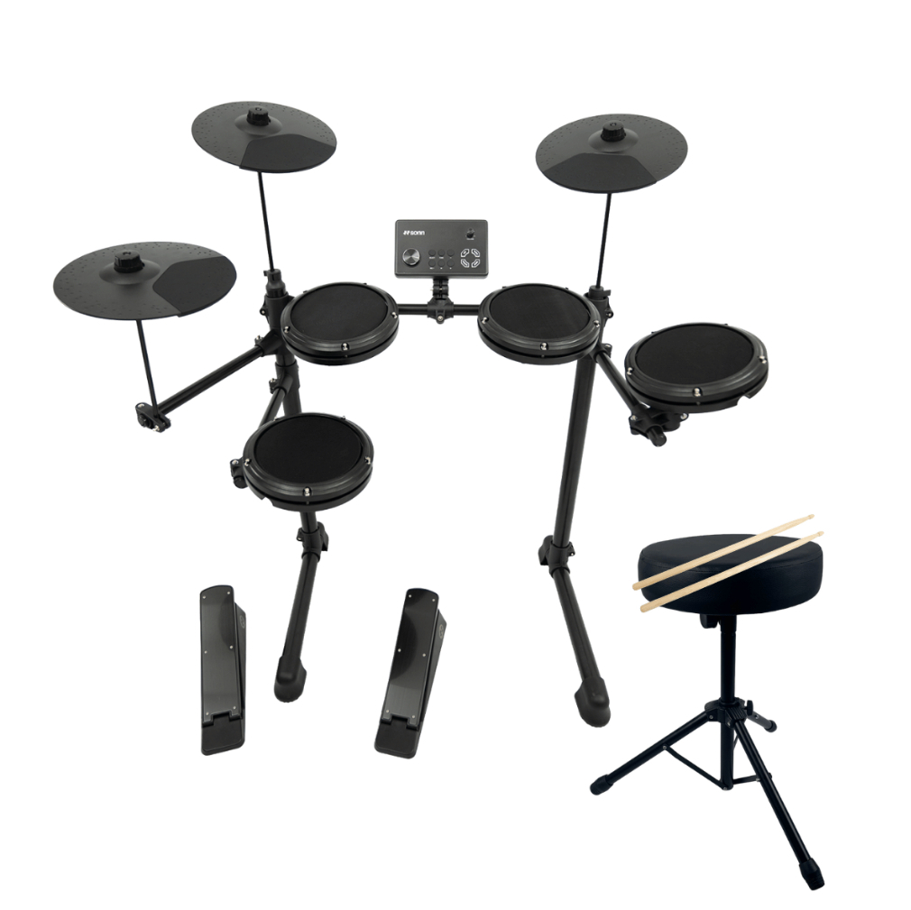 KIT Bateria Eletronica SONN 7 Pads USB MIDI Módulo Digital 165 Timbres + Banco Acolchoado E Par De Baquetas