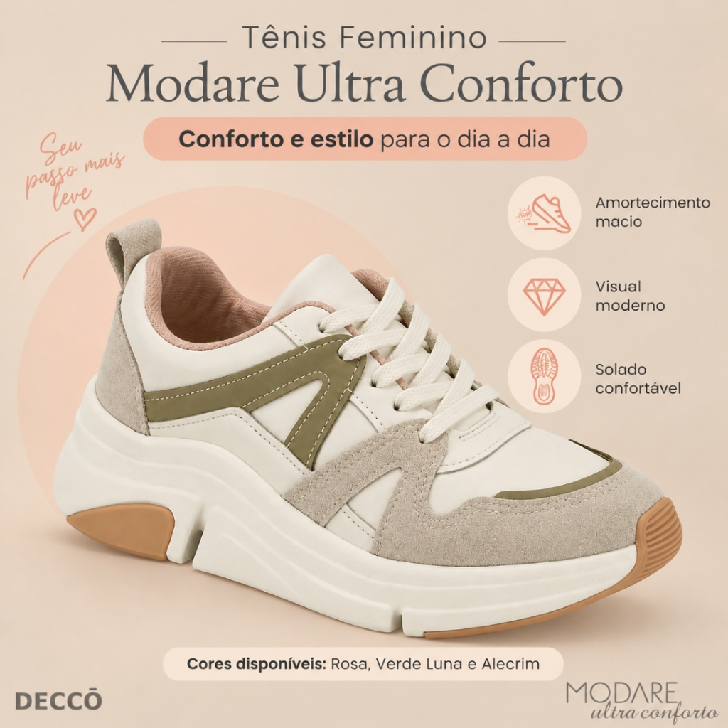 Tênis Feminino Modare Casual Confortável Moderno Versátil e Leve