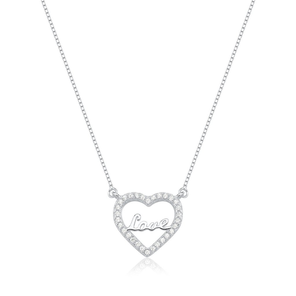 Colar Feminino de Prata 925 Coração Vazado Love
